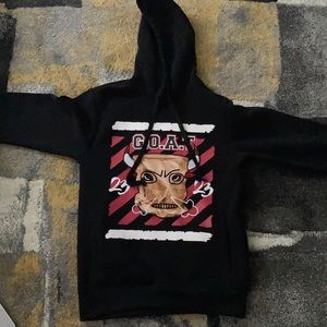 Small black goat hoodie, good condition.